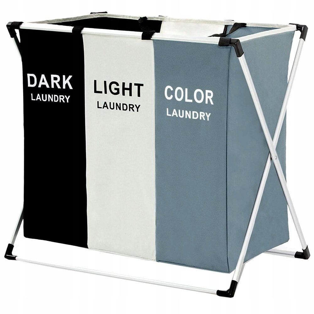 3 Grids Laundry Basket Foldable Dirty Clothes Organizer Bathroom - Image 1