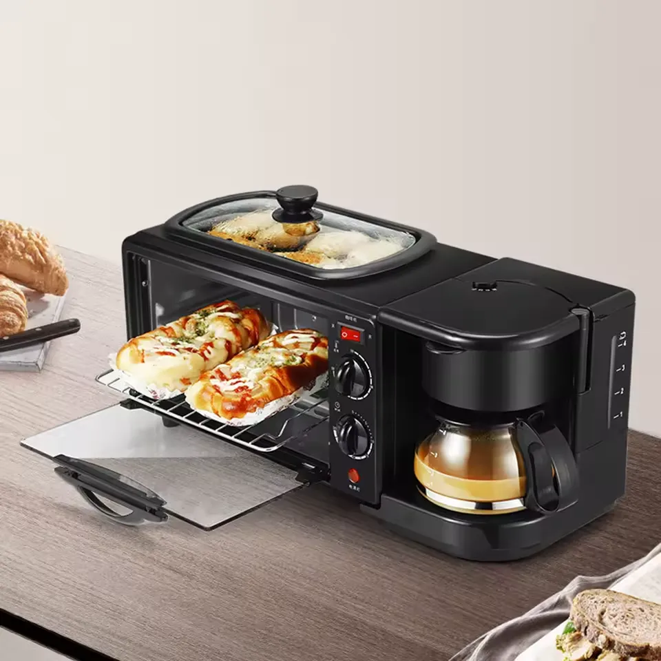 3 In 1 Home Breakfast Maker Coffee Frying Pan Bread -Black - Image 1